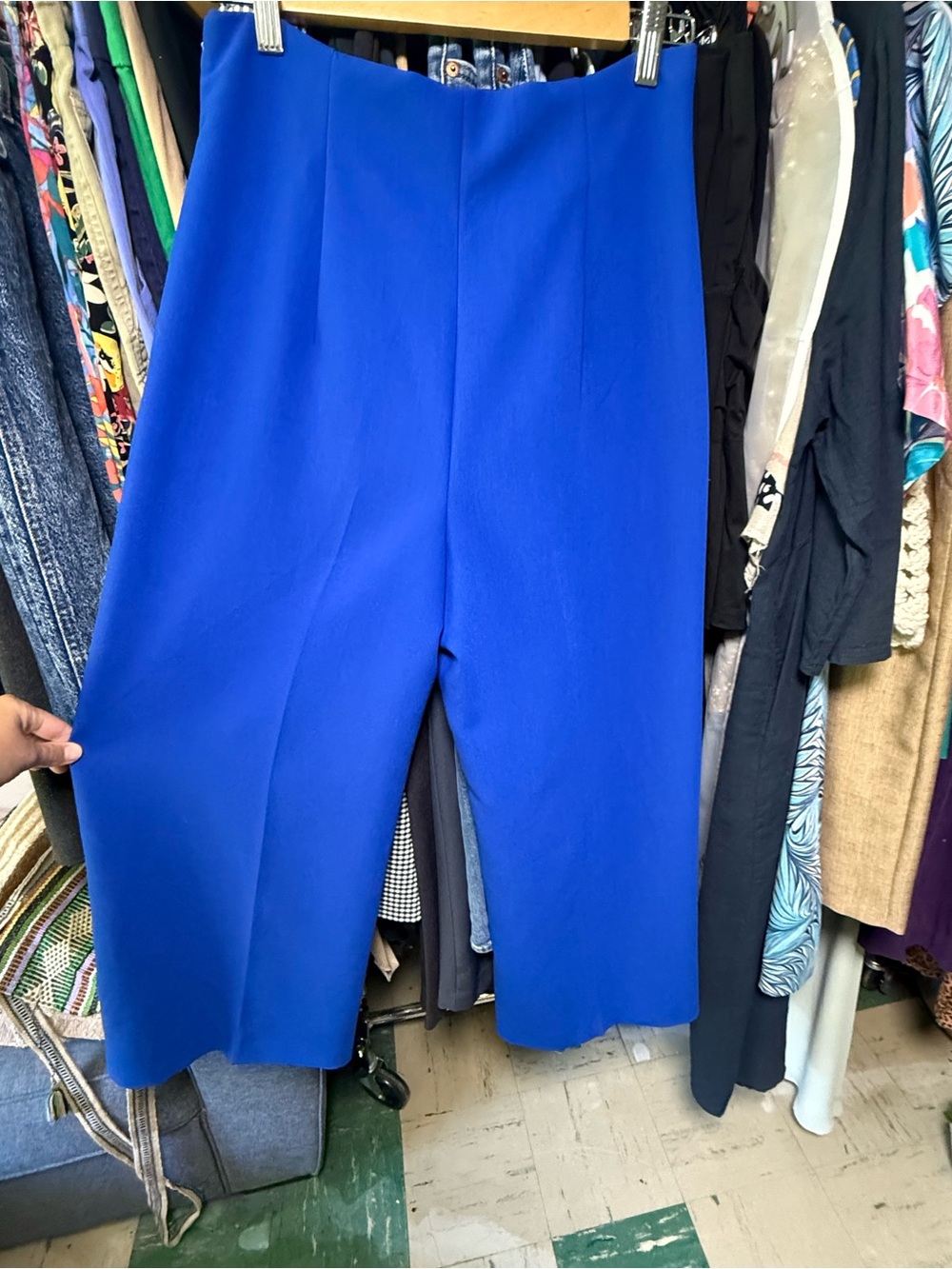 Zara Cobalt Blue High-Waist Wide-Leg Cropped Pants - Picture 3 of 4